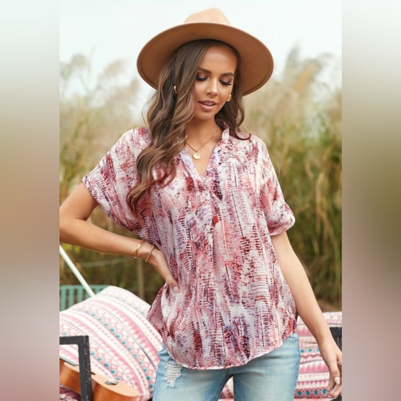 #9 Plus Size Light Pink Toss and Tumble Short Sleeve Pocket Top - Picture 5 of 9